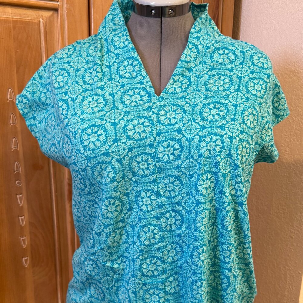 Soft Surroundings Turquoise Pattern Blouse Size L - image 1